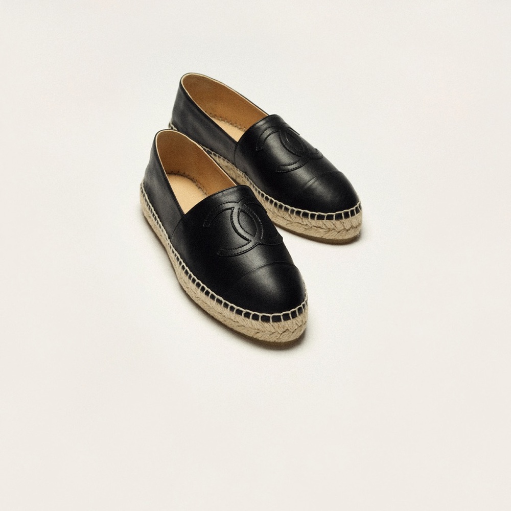 CHANEL Black Leather Espadrilles